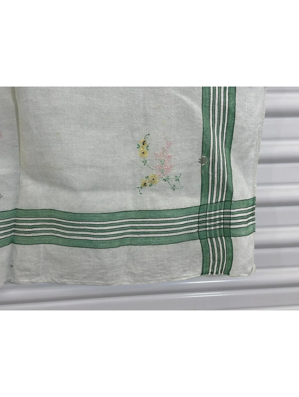 Vintage Embroidered Card Table Tablecloth Topper Floral Flowers READ LOOK Cutter